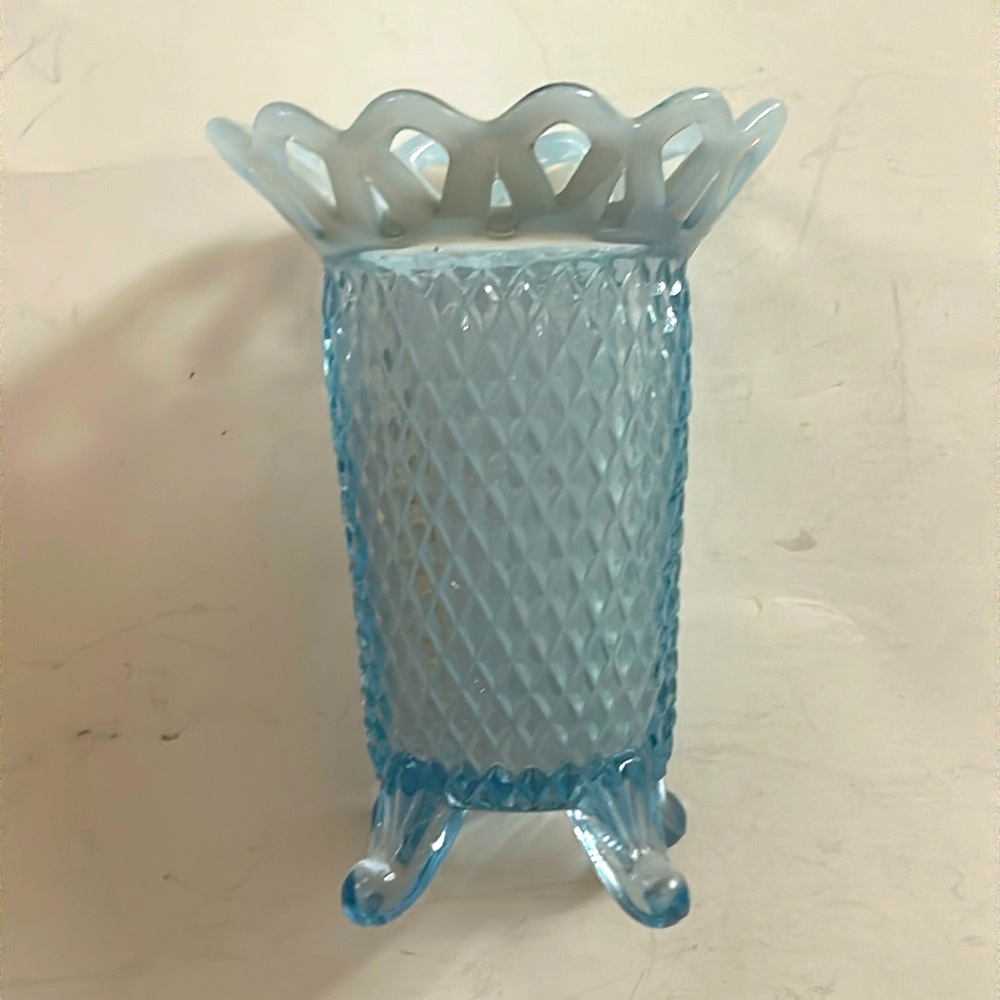 Katy Blue Lace Top Vase by Fenton Floral Design